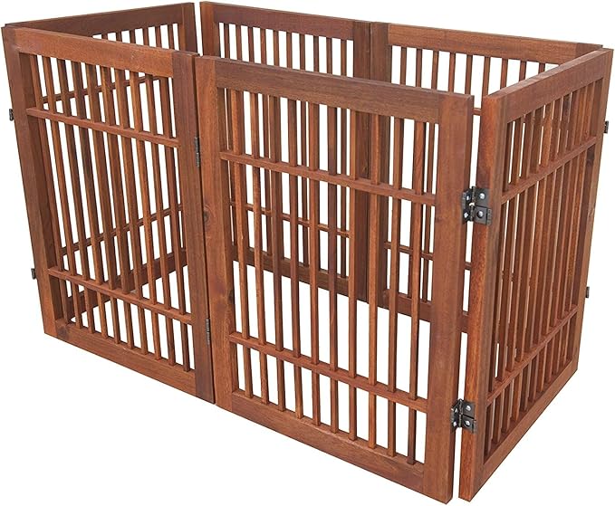 Urnporium Freestanding Wooden Dog Gate Foldable Indoor Pet Gate No Drill Expandable Barrier for Doorways Stairs Hallways Portable Wood Fence for Small Dogs & Puppies (Brown Pet Gate, 6 Panel 24" Tall)