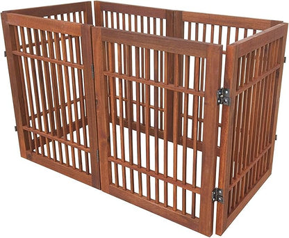 Urnporium Freestanding Wooden Dog Gate Foldable Indoor Pet Gate No Drill Expandable Barrier for Doorways Stairs Hallways Portable Wood Fence for Small Dogs & Puppies (Brown Pet Gate, 6 Panel 24" Tall)