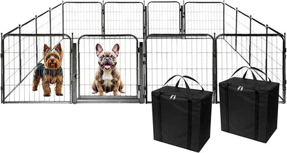 Dog Playpen w/Carrying Case for Indoor or Outdoor Use – 24 Inch, 16 Black Panels - Portable Metal Exercise Pen for Small Dogs & Puppies - Pet Fence Kennel Crate for House, RV, or Travel