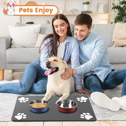 Pet Feeding Mat-Absorbent Pet Placemat for Food and Water Bowl, with Waterproof Rubber Backing, Quick Dry Water Dispenser Mat for Dog and Cat (24"x16", Coffee)