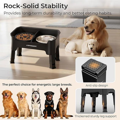 URPOWER Mess Proof Elevated Dog Bowls, High Wall Splash Guard Design, 4 Height Adjustable Raised Bowl Stand, 2 Stainless Steel Bowls, Non-Slip Food Water Set for Small Medium Large Dogs