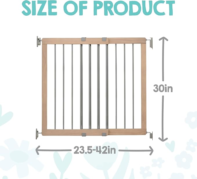 Regalo Safety 23.5"-42" Heritage & Home Wooden Baby Gate for Stairs & Doorways, Walk Through Stair Gate with Door for Babies, Toddlers, & Pets, American Designed and Owned