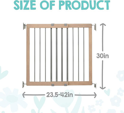 Regalo Safety 23.5"-42" Heritage & Home Wooden Baby Gate for Stairs & Doorways, Walk Through Stair Gate with Door for Babies, Toddlers, & Pets, American Designed and Owned