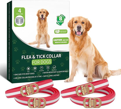 4 Pack Flea and Tick Collar for Dogs- 32 Months Fleas and Ticks Treatment - Water Resistant Dog Flea Collars for Puppy Small Medium Large Dog- Red & White