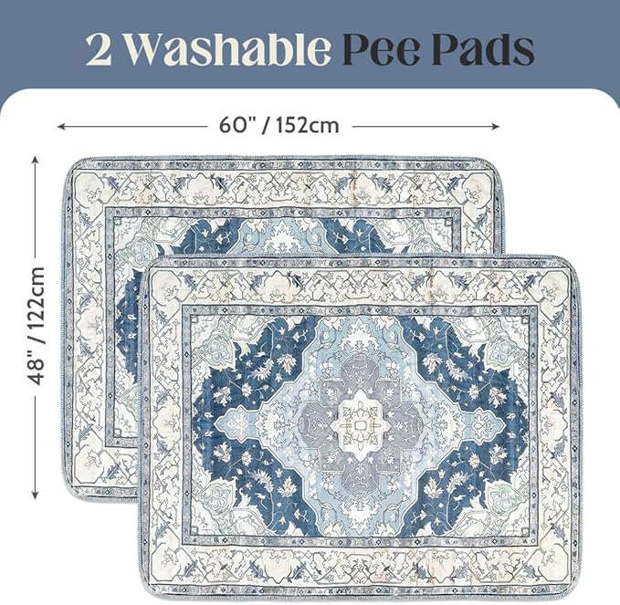 Washable Pee Pads for Dogs 2 Pack Reusable Puppy Training Pads 60"x48" Super Absorbent Waterproof Dog Training Pads, Non-Slip Potty Pads Whelping Pads Litter Mat Pet Supplies - Navy/Mix