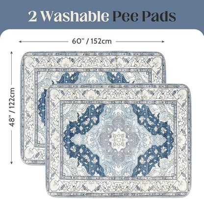 Washable Pee Pads for Dogs 2 Pack Reusable Puppy Training Pads 60"x48" Super Absorbent Waterproof Dog Training Pads, Non-Slip Potty Pads Whelping Pads Litter Mat Pet Supplies - Navy/Mix