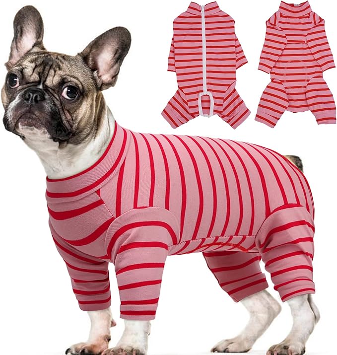 Kuoser Recovery Suit for Medium Dogs After Surgery, Long Sleeve Dog Surgery Recovery Suit, Dog Onesie for Abdominal Wounds Skin Disease, Red M
