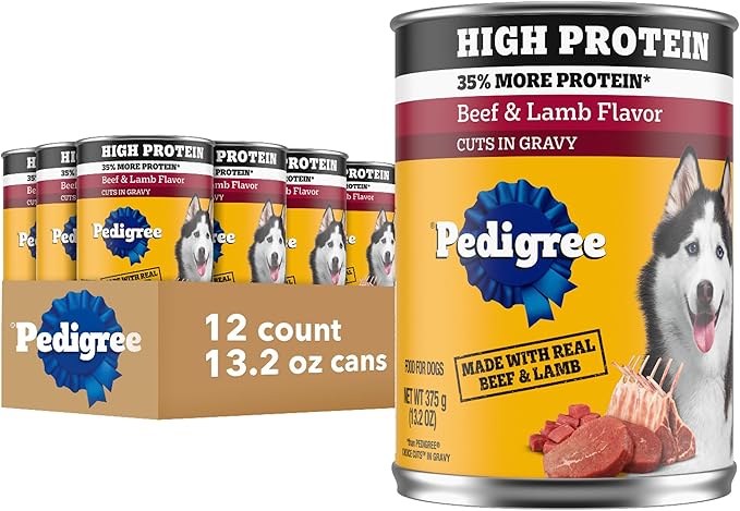 Pedigree High Protein Wet Dog Food, Adult Soft Canned Dog Food, Beef & Lamb Flavor, 13.2 oz Cans, 12 Count