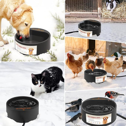 PETLESO Outdoor Heated Water Bowl for Dogs Cats, 2.2L Winter Heating Dog Water Bowl Smart Thermal for Outdoor Chickens Rabbits Birds, Black, Winter Clearance 2026, Limited Stock