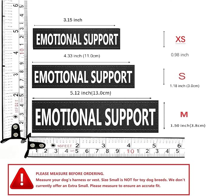 Emotional Support Dog Patches 2 pcs, Emotional Animal ESA ID Tag, Easily Attach to Collar, Harness (M)