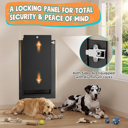 3-Flap Dog Door for Wall, All Aluminum Large Doggy Door for Wall, Heavy Duty Pet Door with Dual Locks, Extreme Weather Doggie Door for Interior Exterior Wall, Pets Up to 110LB