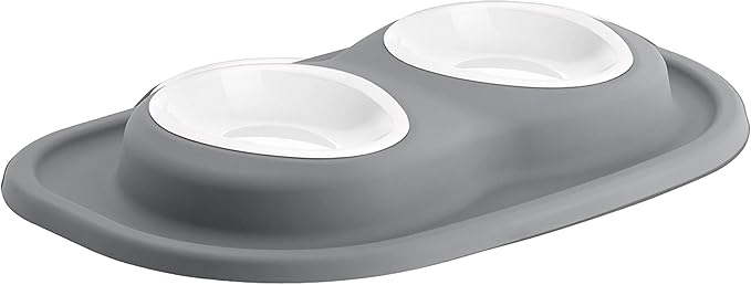 WeatherTech Double Low Pet Feeding System w/Plastic Dog/Cat Bowls - 8 oz (1 Cup) Dark Grey (PDL0801DG)