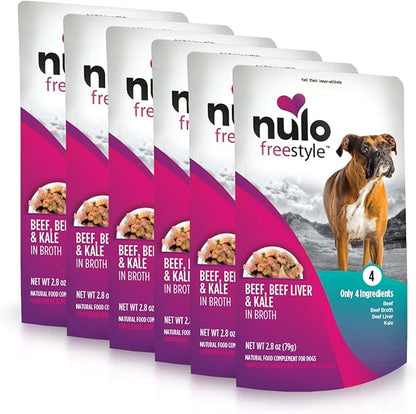 Nulo Freestyle Beef, Beef Liver & Kale in Broth Real Meat Dog Food Topper, 2.8 Ounce (Pack of 6)