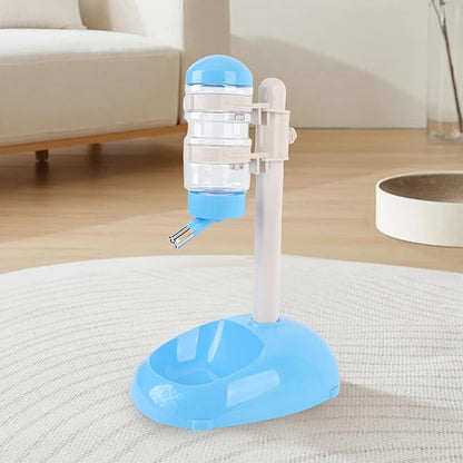 Pet Standing Water Dispenser Feeder, 500ml Dog Water Feeder Bottle Adjustable Raised Pet Food Bowl for Dogs Detachable Bottles Easy Cleaning (Blue)