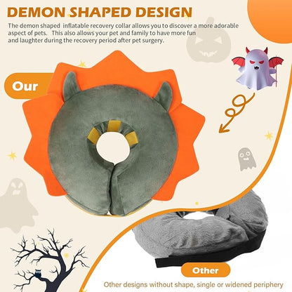 IEUUMLER Inflatable Recovery Dog Collar, Protective Donut Cone, Adjustable Soft Collar for Dog and Cat After Surgery Prevent from Biting & Scratching EU002 - Green Demon L+