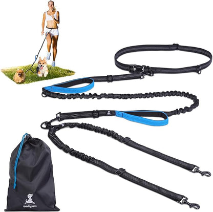 SparklyPets - Hands Free Double Dog Leash - Dual Dog Leash for 2 Small Dogs - with Padded Handles, Reflective Stitches - No Pull, Tangle Free, for Walking, Hiking, Canicross - for Small Dogs