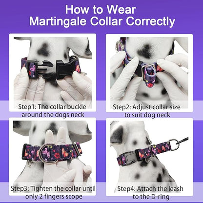 Martingale Collar with Buckle Purple Nylon Adjustable Cute Girl Female Dog Collars (Butterfly Floral, Small)