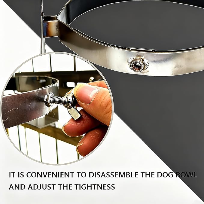 Dog Crate Water Bowl No Spill, Stainless Steel Hanging Large Dog Crate Water Bowls with Metal L-Shaped Feeder for Kennel, S(1100ml/37oz)
