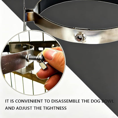 Dog Crate Water Bowl No Spill, Stainless Steel Hanging Large Dog Crate Water Bowls with Metal L-Shaped Feeder for Kennel, S(1100ml/37oz)