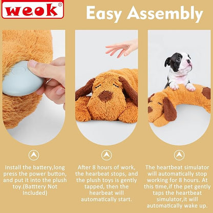 WEOK Heartbeat Puppy Toy, Comfort Cuddler Pillow, Dog Anxiety Relief Calming Aid,Heartbeat Stuffed Toy for Dogs,Puppy Heartbeat Toy Sleep Aid,Dog Heartbeat Toy for Pet