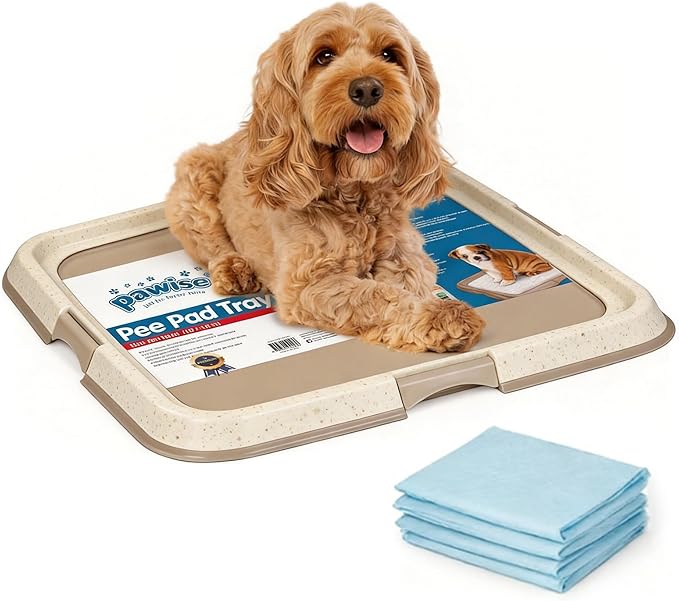 Pawise Upgraded Dog Pee Pad Holder for Puppy, Puppy Pad Holder Tray, Pet Training Pee Pad, Indoor Potty Tray for Senior Dogs, Dog Toilet for Newborn Puppies, Includes 4 Pee Pads,23.5" x 23.5"