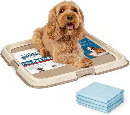 Pawise Upgraded Dog Pee Pad Holder for Puppy, Puppy Pad Holder Tray, Pet Training Pee Pad, Indoor Potty Tray for Senior Dogs, Dog Toilet for Newborn Puppies, Includes 4 Pee Pads,23.5" x 23.5"