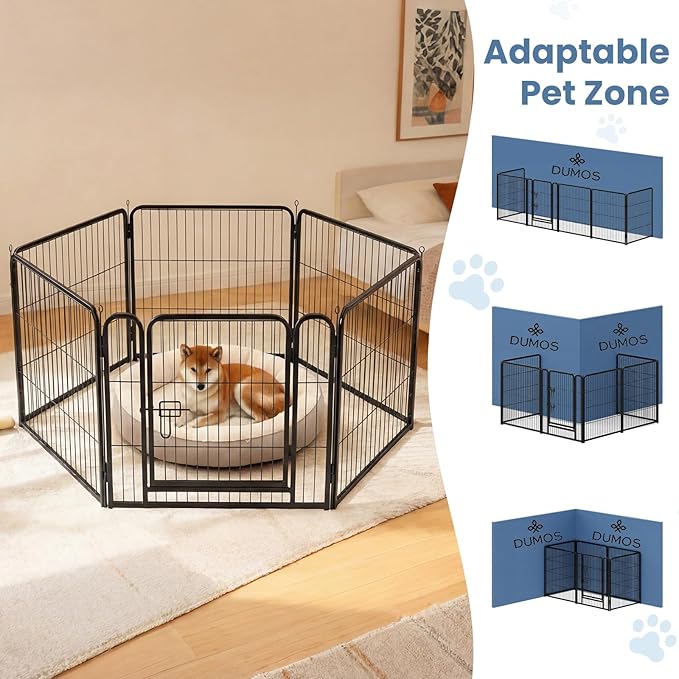DUMOS Dog Playpen Indoor, Metal 24 Inch 6 Panels Foldable Pet Fence with Door, Outdoor Small Medium Large Dog Puppy Portable Exercise Play Pen for RV Camping, Trips, Play Yard
