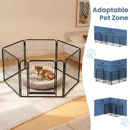 DUMOS Dog Playpen Indoor, Metal 32 Inch 6 Panels Foldable Pet Fence with Door, Outdoor Small Medium Large Dog Puppy Portable Exercise Play Pen for RV Camping, Trips, Play Yard