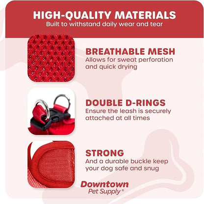 Downtown Pet Supply Step-in Dog Harness – No Pull, Adjustable Padded Mesh with Reflective Trim, Secure Buckle Strap – Comfortable & Breathable Small Dog Harness, X-Small, Red