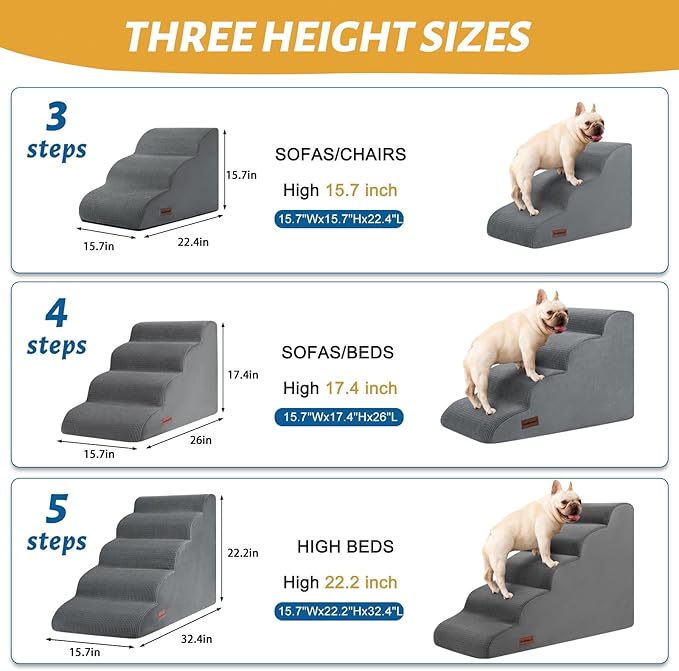 Aodisman 5-Step Dog Stairs and Ramp for High Bed, Non-Slip Sturdy Pet Steps for Small Dogs and Cats,22.2" H,Grey