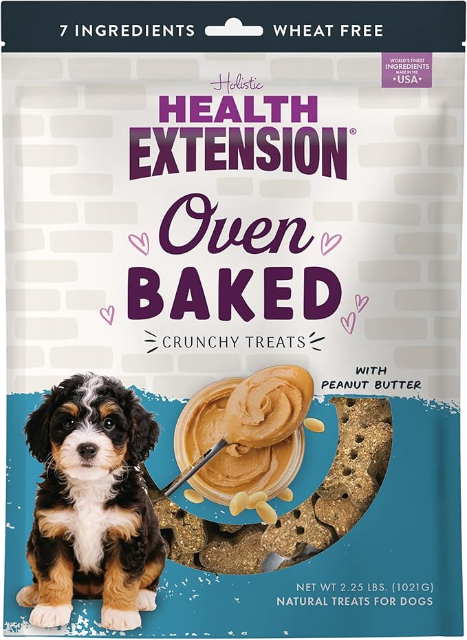 Health Extension Oven-Baked Dog Treats, Peanut Butter Recipe – Gluten & Wheat-Free, Superfood-Infused, Crunchy Biscuits for Puppy Training (2.25 lb)
