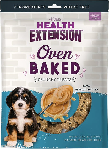 Health Extension Oven-Baked Dog Treats, Peanut Butter Recipe – Gluten & Wheat-Free, Superfood-Infused, Crunchy Biscuits for Puppy Training (2.25 lb)