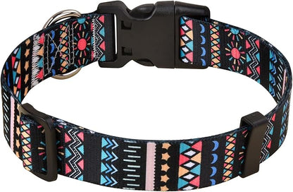Mihqy Dog Collar with Bohemia Floral Tribal Geometric Patterns - Soft Ethnic Style Collar Adjustable for Small Medium Large Dogs(Black Bohemia,L)
