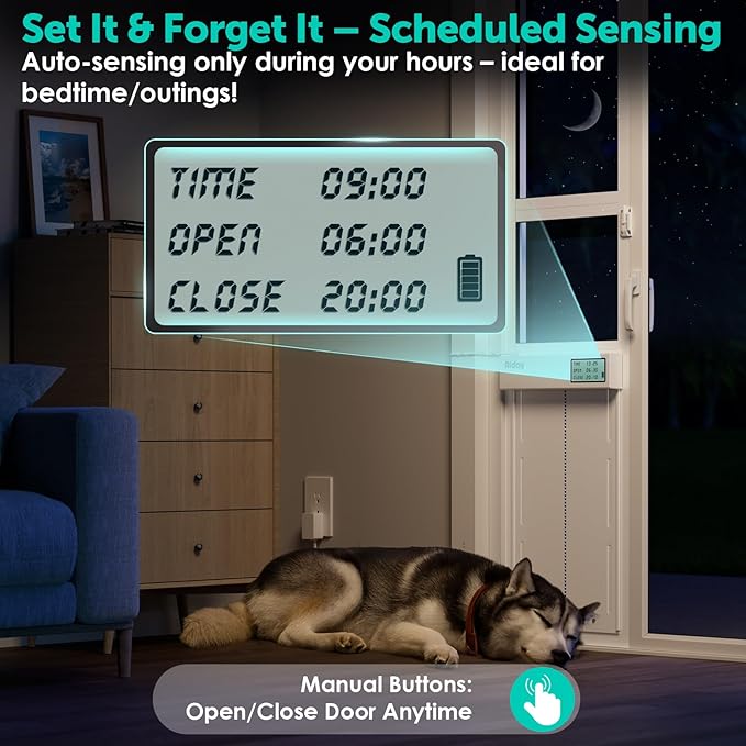 Automatic Sliding Glass Dog Door with Collar Sensor, X-Large Electric Doggy Door for Sliding Glass Doors, Adjustable 90-9/16" to 95-1/4" Slider Height, Anti-Pinch, Fits Dog Up to 220 Lbs (XL-Tall)