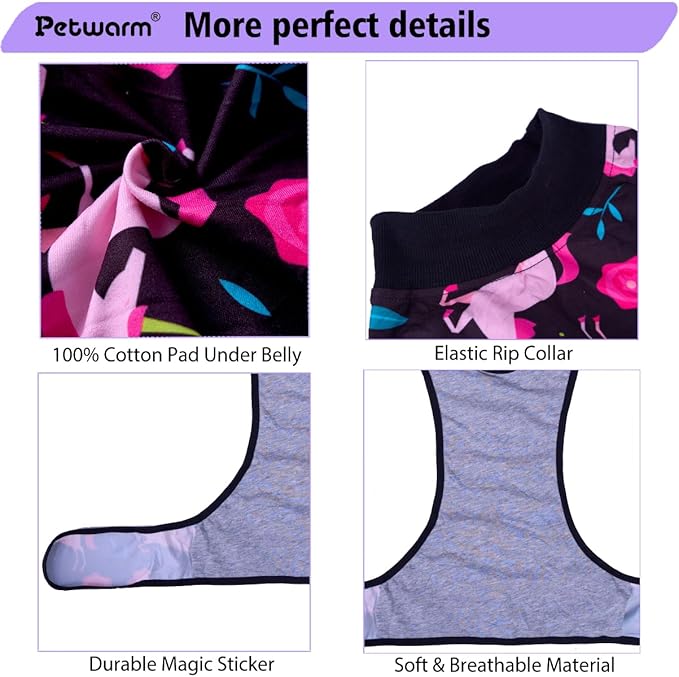 PetWarm Dog Spay Recovery Suit, Recovery Suit for Dogs, Spay and Neuter, Prevents Licking Cotton Protect Dog Abdominal, E-Collar Alternative, Unicorn Pattern, Black, XS