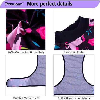 PetWarm Dog Spay Recovery Suit, Recovery Suit for Dogs, Spay and Neuter, Prevents Licking Cotton Protect Dog Abdominal, E-Collar Alternative, Unicorn Pattern, Black, XS