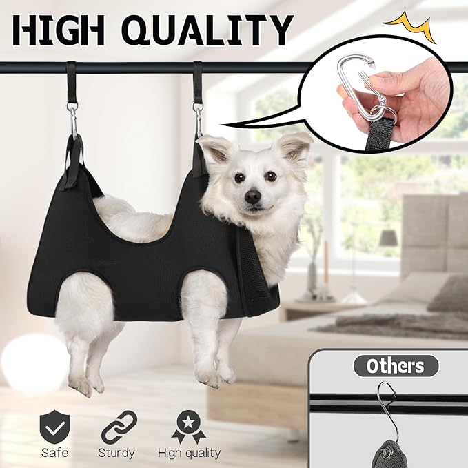 Supet Dog Grooming Hammock Harness for Dogs Cats, Relaxation Pet Nail Clipper Hammock, Restraint Dog & Small Animal Leashes Sling for Groomingk for Nail Trimming (Black, 2XS)