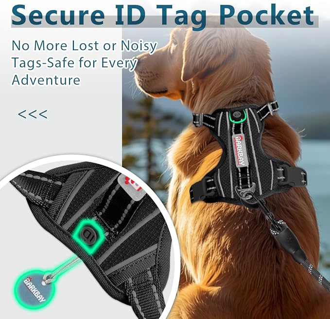 BARKBAY Dog Harness No Pull with ID Tag Pocket - Heavy Duty, Reflective, Easy Control for Large Dogs(Black,L)