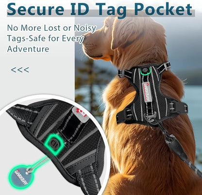 BARKBAY Dog Harness No Pull with ID Tag Pocket - Heavy Duty, Reflective, Easy Control for Large Dogs(Black,L)