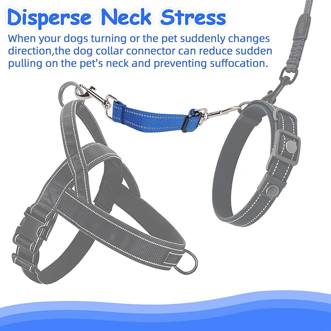 YUEPET Dog Safety Collar Clips 2 Pack Adjustable Prong Collar Backup Clips Reflective Double Ended Backup Clasp Leash Connector for Dog Harness to Collar Safety Clip(Red+Blue)