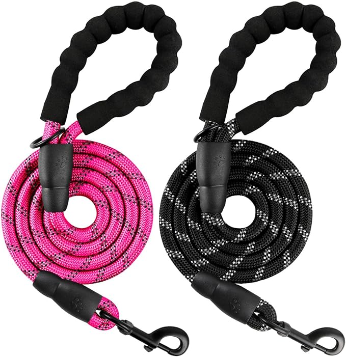 BARKBAY Dog Leashes for Large Dogs Heavy Duty Dog Leash 2 Pack 5 FT with Comfortable Padded Handle Highly Reflective Threads for Medium Large Dogs Walking Training Running (5FT-1/2,Fushcia+Black)