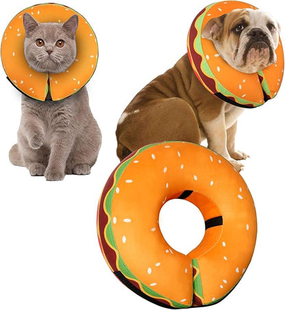 Inflatable Dog Cone Collar for Large Medium Small Dogs, Soft Adjustable Recovery Cone Collar for Dogs Cats,Dog Neck Donut Cone Alternative After Surgery(Hamburger,Medium