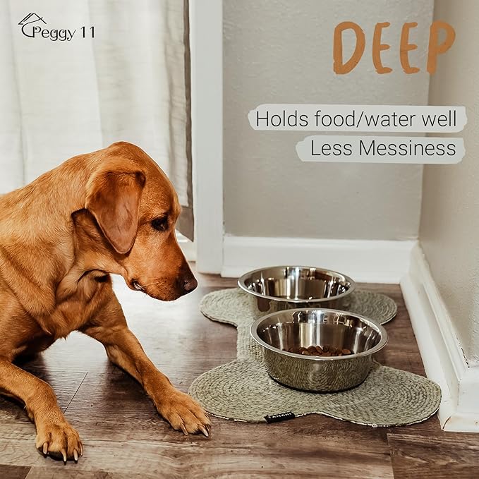 PEGGY11 Deep Stainless Steel Anti-Slip Dog Bowls - Single Pack, 16 Cups
