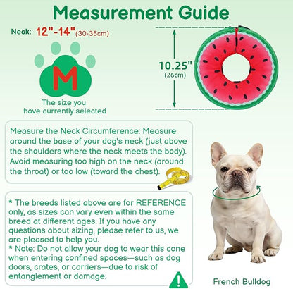 Sponge Dog Cone After Surgery, No Inflation Required Dog Donut Collar to Stop Licking, Inflatable Cone Alternatives for Medium Pets, Soft Recovery Collar with Protective Shield (Watermelon, M)