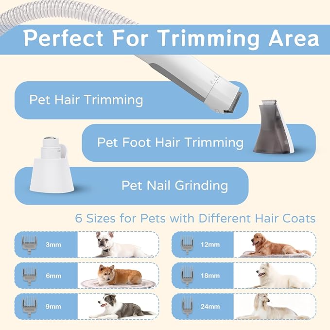 Dog Grooming Kit, Pet Grooming Vacuum with Pet Clipper Nail Grinder, Dog Hair Vacuum with 6 Pet Grooming Tools for Dogs Cats Shedding Grooming