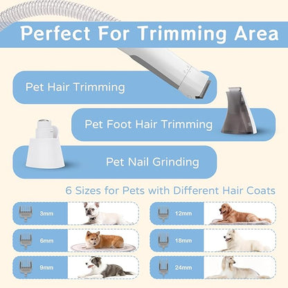 Dog Grooming Kit, Pet Grooming Vacuum with Pet Clipper Nail Grinder, Dog Hair Vacuum with 6 Pet Grooming Tools for Dogs Cats Shedding Grooming