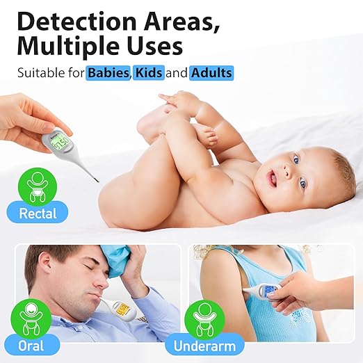 Boncare 9 Seconds Basal Body Thermometer for Ovulation, Oral Thermometer for Adults and Kids - Accurate Rectal Thermometer, with Fever Alarm and Large Display (Rice-White)