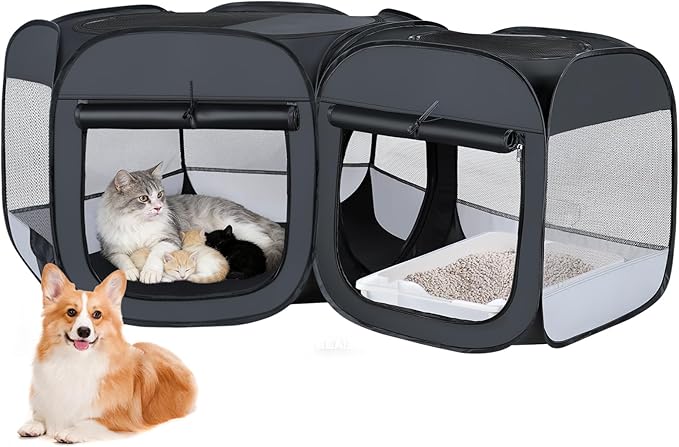 Portable cat playpen, 2-in-1 Dog playpen Indoor, Puppy Dog Play Pen for Indoors, cat cage Crate for Dogs Indoor, Independently Usable cat Tents for Indoor Cats, Collapsible pet playpen(Large)