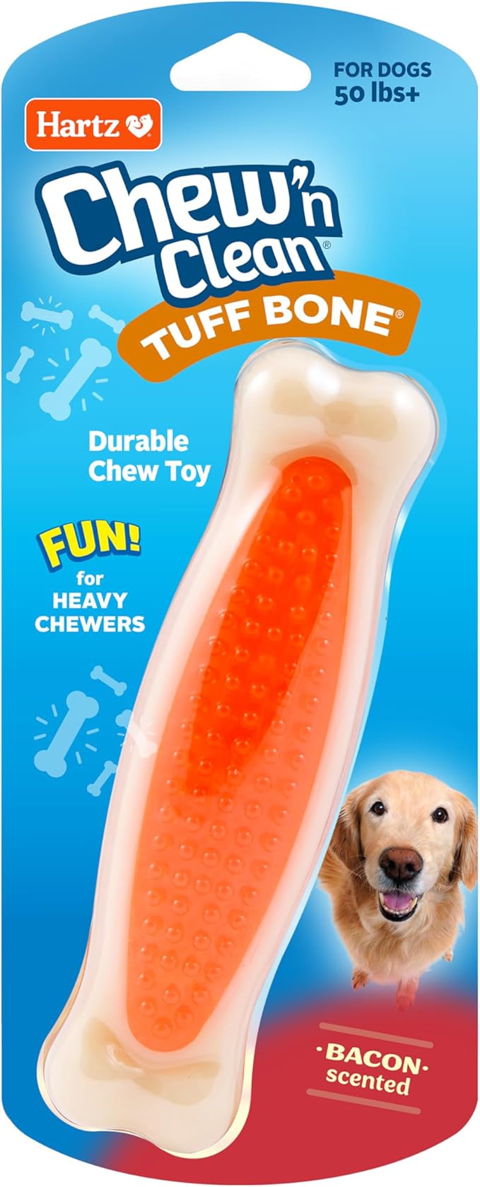 Hartz Chew 'n Clean Tuff Bone Bacon Scented Dental Dog Chew Toy - Large