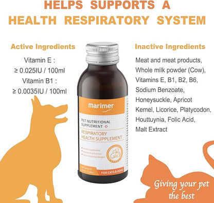 Respiratory Health Supplement for Cats for Dogs – Herbal Formula with Honeysuckle, Licorice, Houttuynia & Vitamins – Supports Clear Breathing, Lung Function & Seasonal Allergy Relief – 3.38oz (100ml)